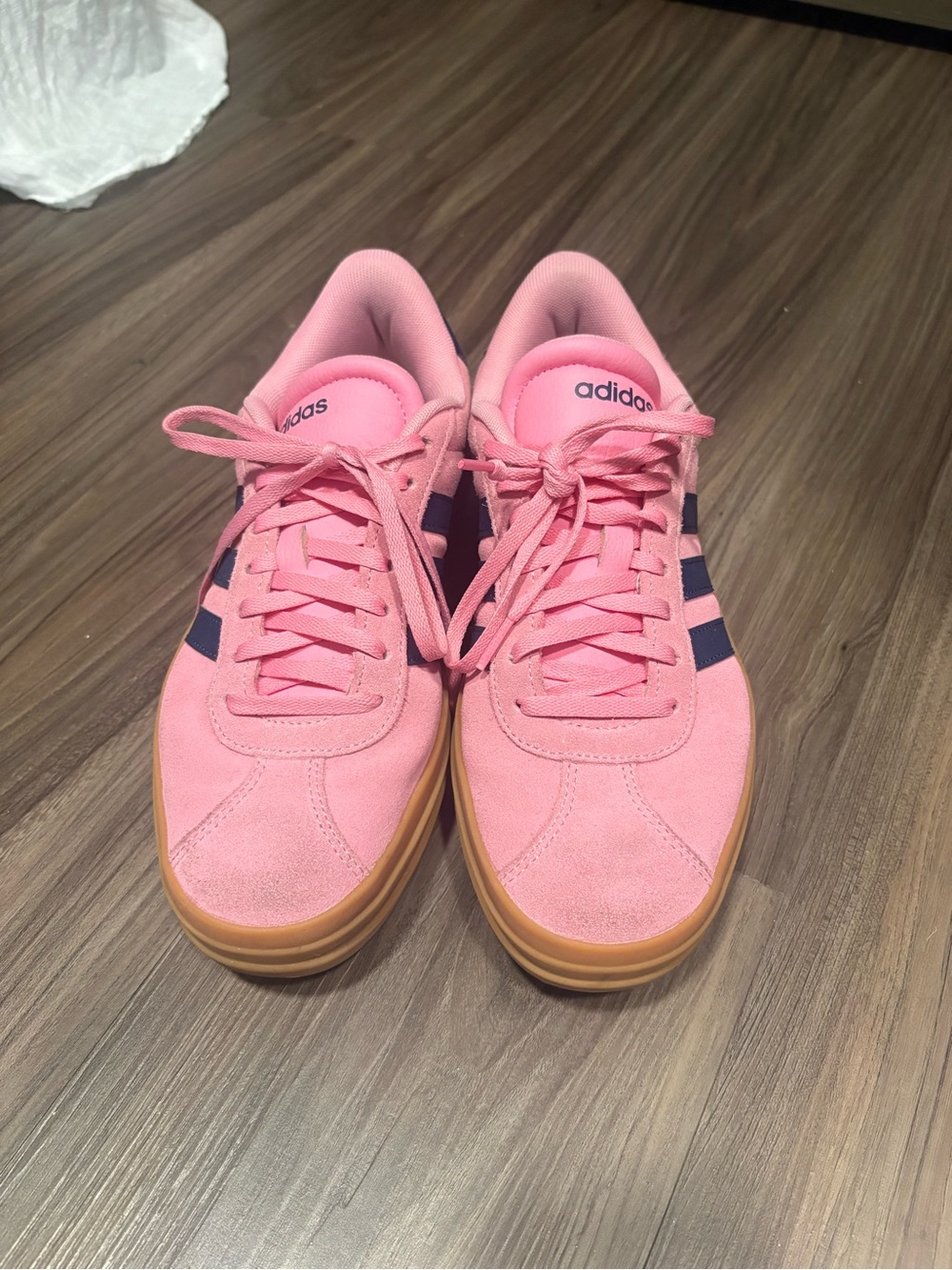 adidas Pink Suede Sneakers with Navy Stripes